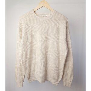 Vintage linen crew neck light knit sweater pullover women's, men's neutral ivory